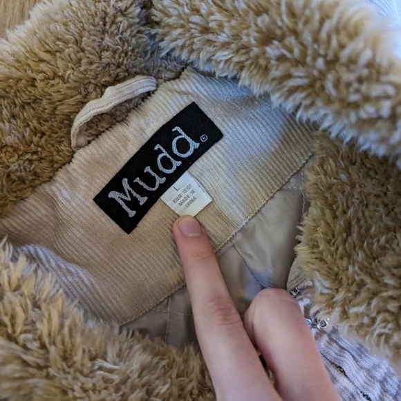 Vintage y2k Corduroy Faux Fur Trim Jacket with Lace-Up Detail - Picture 4 of 5